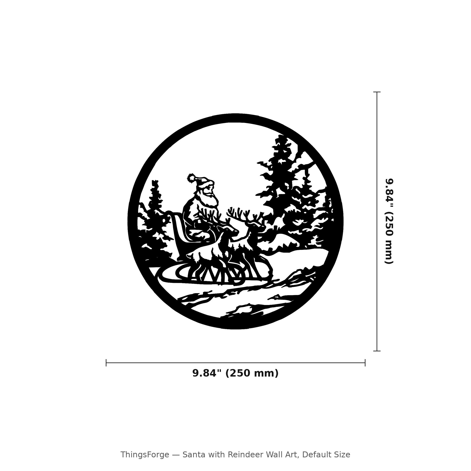 Santa with Reindeer Wall Art — Sleigh Scene Silhouette | 2 Sizes