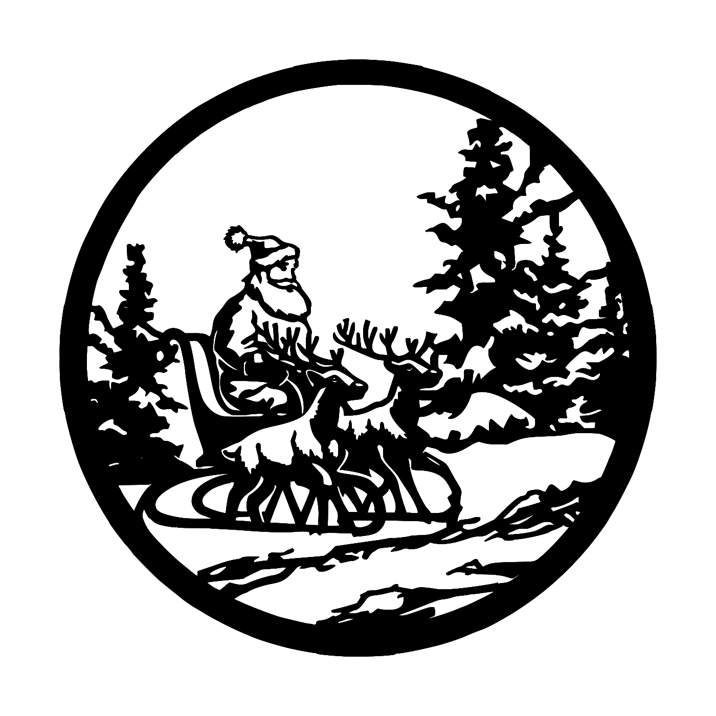 Santa with Reindeer Wall Art — Sleigh Scene Silhouette | 2 Sizes