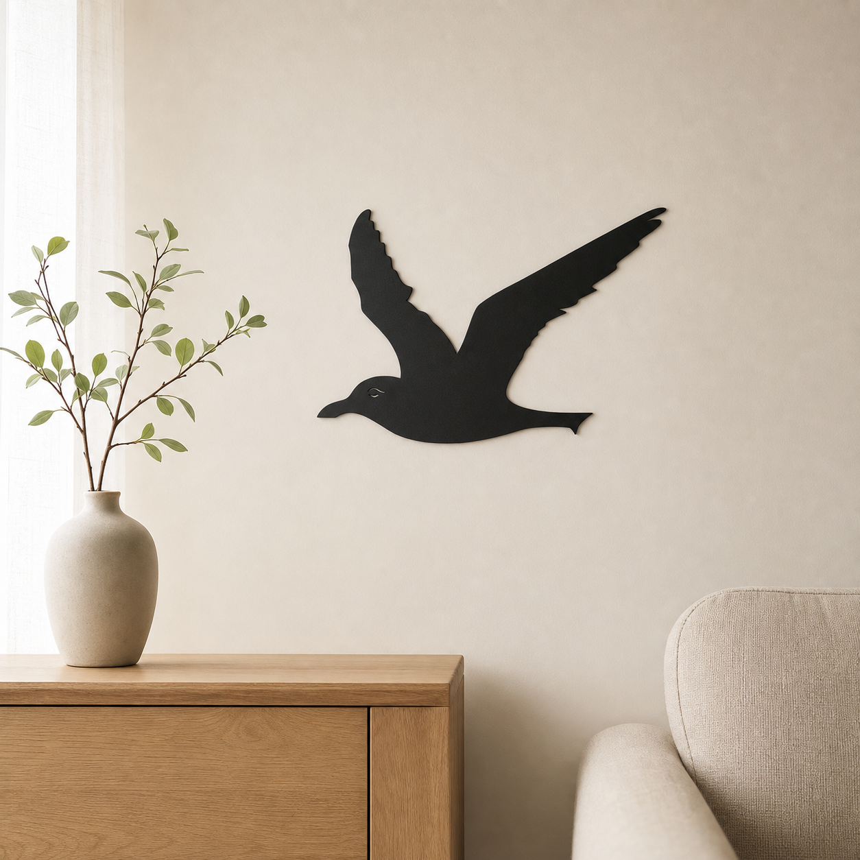 Seagull Wall Art — Coastal Bird Silhouette | 2 Sizes