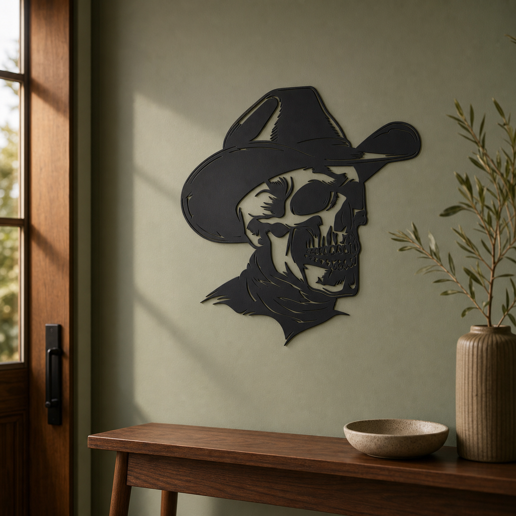 Skull with Cowboy Hat Wall Art — Western Silhouette | 2 Sizes