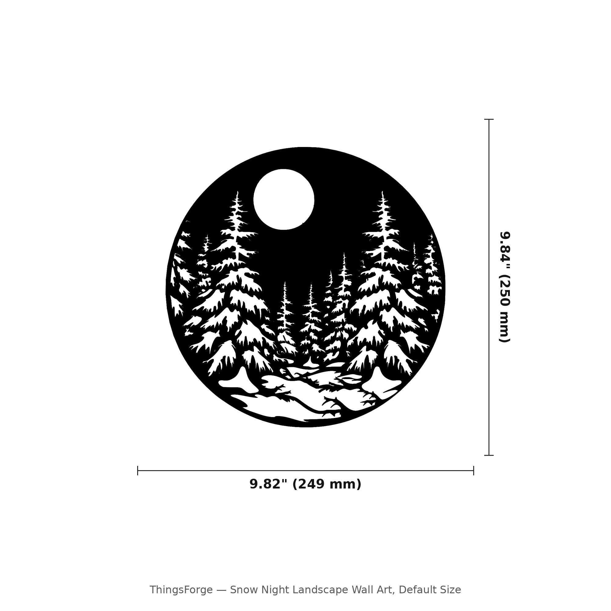 Snow Night Landscape Wall Art — Winter Scene Silhouette | 2 Sizes