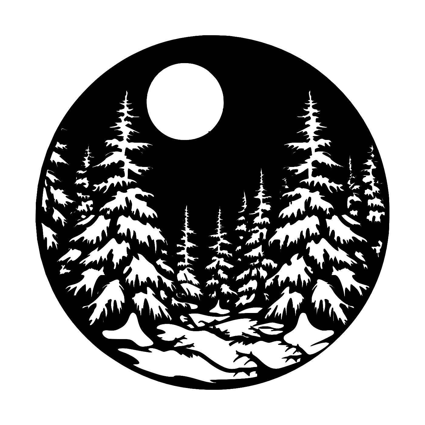 Snow Night Landscape Wall Art — Winter Scene Silhouette | 2 Sizes
