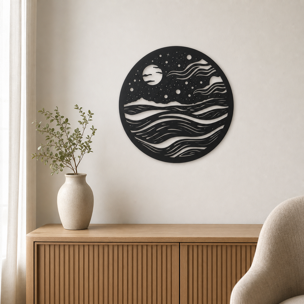 Space Scene Wall Art — Planets and Stars Silhouette | 2 Sizes
