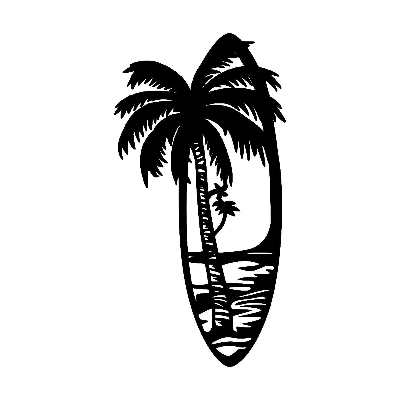 Surfboard Beach Wall Art — Palm Tree Beach Scene | 2 Sizes