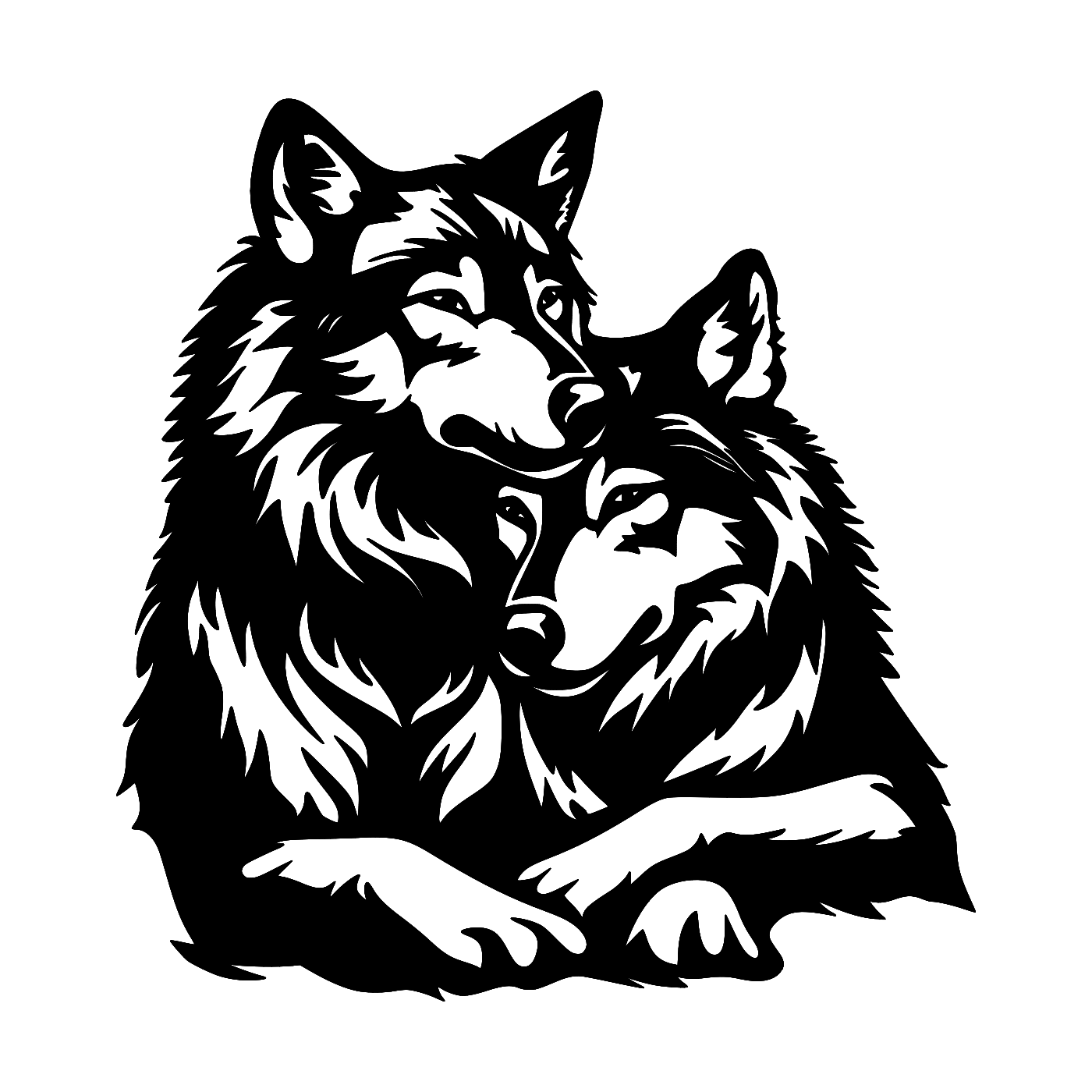 Wolf Pair Wall Art — Resting Wolves Silhouette | 2 Sizes