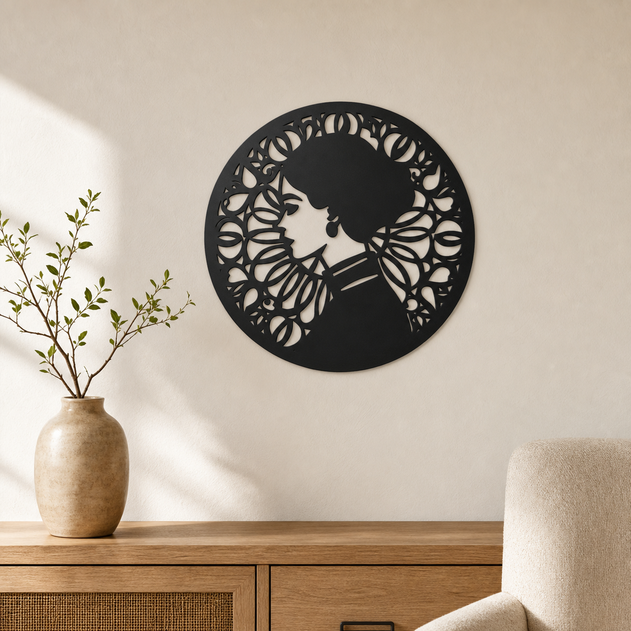 Spanish Woman Wall Art — Circle Frame Profile Portrait | 2 Sizes