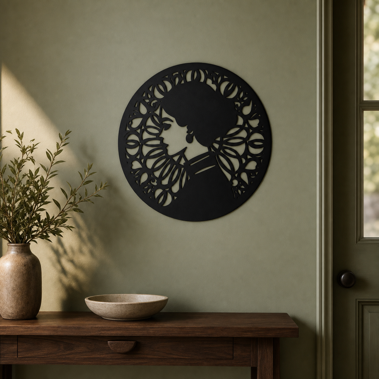 Spanish Woman Wall Art — Circle Frame Profile Portrait | 2 Sizes